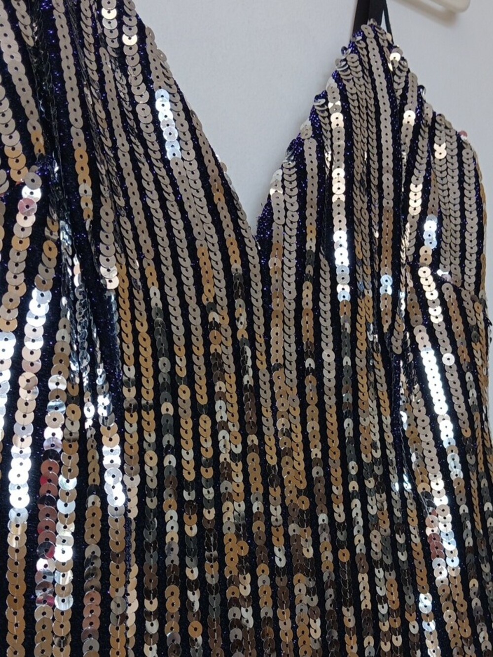 Vintage USA Made Ombre Sequin Maxi Dress with Deep V - Purple/Gold - Picture 9 of 15